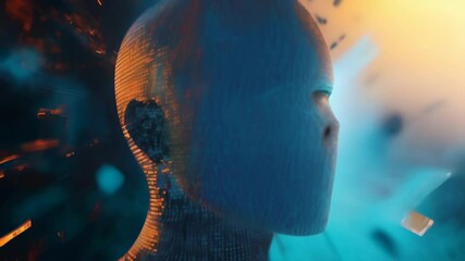 Poster - Abstract human head interface with circuit patterns, symbolizing AI and cybersecurity innovations, suitable for tech presentations.