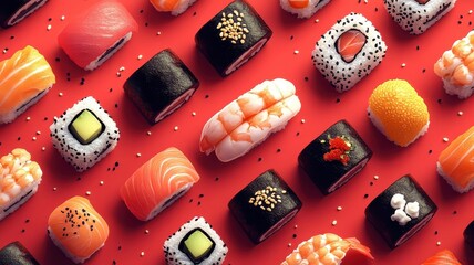 Wall Mural - Stylized sushi illustration featuring unique and artistic elements.