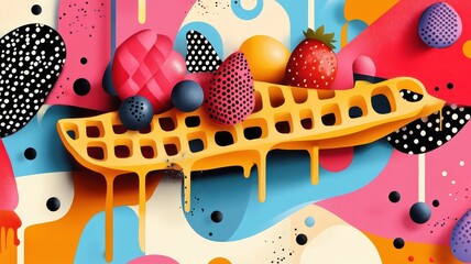 Wall Mural - Abstract illustration of a waffle focusing on shapes and colors rather than realism.