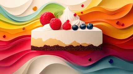 Wall Mural - Abstract cheesecake illustration focusing on shapes and colors rather than realism.