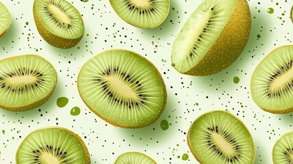 Wall Mural - Playful kiwi pattern with textured details, lively and dynamic illustration.