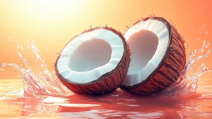 Modern digital coconut illustration with crisp lines and vibrant hues.