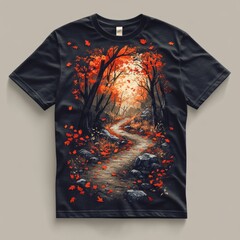 Poster - A serene pathway through a vibrant autumn forest.