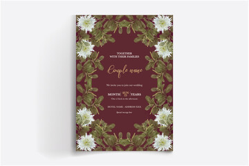 WEDDING INVITATION FRAME WITH FLOWER DECORATIONS WITH FRESH LEAVES