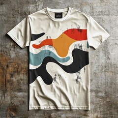 Sticker - A stylish t-shirt featuring abstract colorful wave patterns.