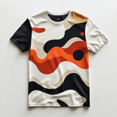 Sticker - A stylish t-shirt featuring abstract wave patterns in warm colors.