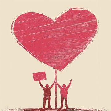 Two People Holding Up A Sign, a high resolution AI illustration
