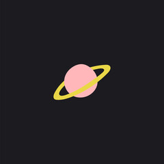 Wall Mural - Pink planet with a yellow ring on a black background, ideal for design.
