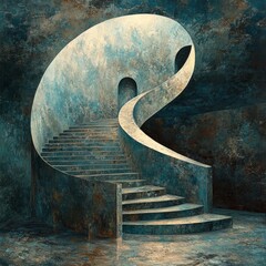 Canvas Print - A surreal staircase design with abstract shapes and textures.