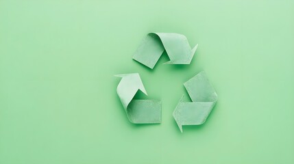 A green paper recycling symbol on a light green background, promoting environmental awareness and sustainability initiatives.