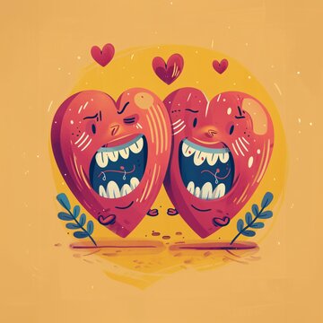 Two Cartoon Hearts With Faces, a high resolution AI illustration