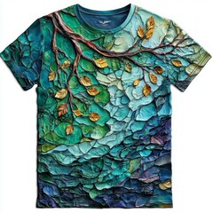 Sticker - A textured t-shirt design featuring abstract leaves and water.