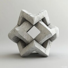 Sticker - A three-dimensional abstract sculpture with interlocking shapes.