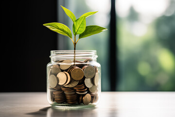 Plant Growing In Savings Coins - Investment And Interest Concept 