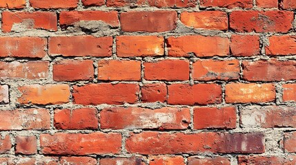 A textured red brick wall reveals rustic architecture and weathered masonry in warm tones, highlighting its industrial aesthetic and historical building character.