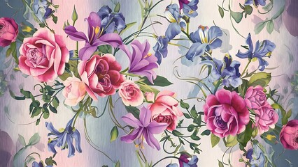  Floral seamless pattern, watercolor illustration