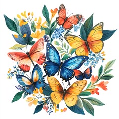 Wall Mural - Cute butterflies flutter amidst the vibrant colors of nature's tapestry. on white background