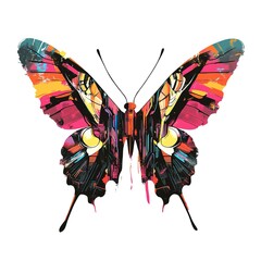 butterfly silhouette in animal cyberpunk, modern futuristic illustration on white background