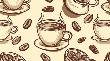 Stylish illustration of coffee cups and beans, perfect for beverage-related designs and projects.