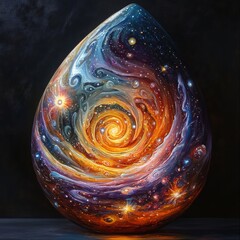 Poster - A vibrant cosmic swirl within a teardrop shape.