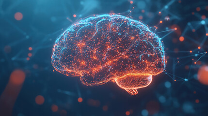 Poster - human brain with neural connections. human brain hologram. brain anatomy. human brain animation. med