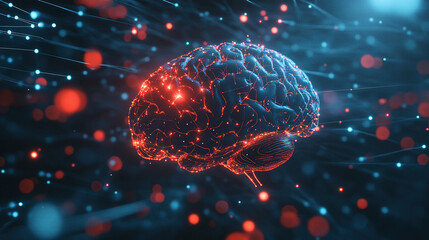 Poster - human brain with neural connections. human brain hologram. brain anatomy. human brain animation. med