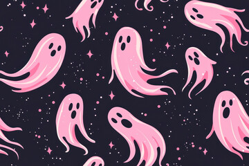 Halloween seamless pattern. Seamless pattern with cute pink halloween ghosts.