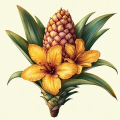 Canvas Print - A vibrant illustration of a pineapple with yellow flowers.