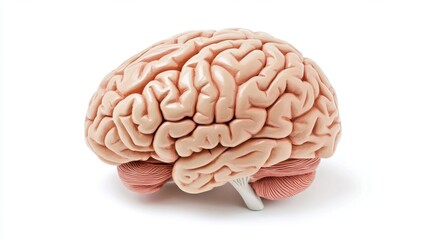 Poster - A detailed close-up of a human brain model with clear labeling of the different regions, set against a clean, white background for educational purposes.