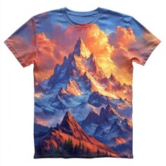 Poster - A vibrant mountain landscape printed on a t-shirt.