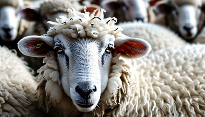 Wall Mural - Isolated Sheep Against a Pure White Background