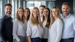 © Oulaphone - Photograph of a recruitment firm portrait, recruiters at a firm collaborating on filling roles for various clients. Realistic.