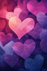 Poster - A vibrant pattern of translucent hearts in various colors.