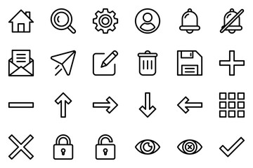 UI icon set with detailed line style symbol collection for web