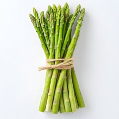 162. A fresh bunch of green asparagus isolated on a light white background