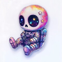 Canvas Print - Cute Astronaut Skull with Galaxy Eyes.