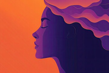 Minimalist vector illustration of an abstract human profile in purple and orange on a solid color background artistic and modern