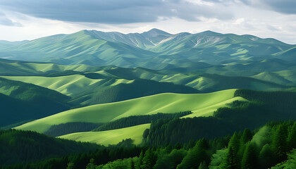 Canvas Print - Majestic mountains with lush forests, showcasing the grandeur of nature.