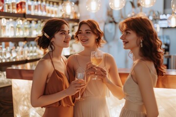 Group of women socializing with wine, great for party or gathering images