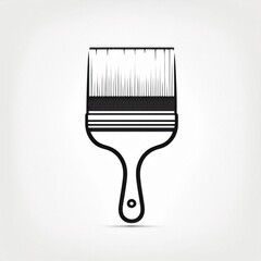 Poster - Monochrome Flat Illustration of a Paintbrush with Fine Bristles and a Curved Wooden Handle Casting a Soft Shadow. Minimalist Art for DIY, Painting, and Home Improvement Themes Vector Logo Icon