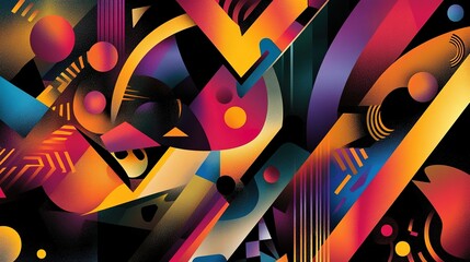 Aufkleber - A background filled with overlapping colorful shapes and patterns, offering a dynamic visual effect