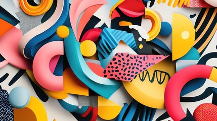 Aufkleber - A background filled with overlapping colorful shapes and patterns, offering a dynamic visual effect