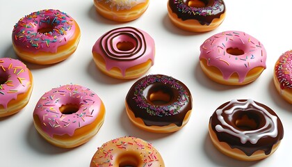 delicious donut with vibrant frosting and sprinkles against a pure white backdrop