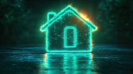 Poster - A glossy home icon with a subtle shadow on a neon green background