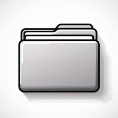 Poster - Minimalist Gray File Folder Icon with Bold Black Outline and Soft Shadow Effect on a Light Background, Representing Organization, Document Management, and Digital Storage Systems. Vector Logo Icon 