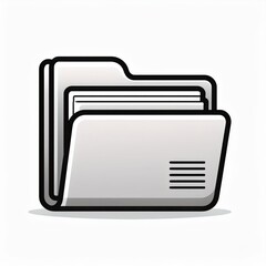 Poster - Minimalist Gray File Folder Icon with Bold Black Outline and Soft Shadow Effect on a Light Background, Representing Organization, Document Management, and Digital Storage Systems. Vector Logo Icon 
