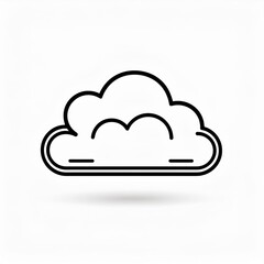 Poster - Minimalist Black Line Cloud Icon on White Background. Simplistic Outline Symbol Representing Cloud Computing, Digital Storage, or Weather Concept, with a Clean, Modern Design and Subtle Shadow