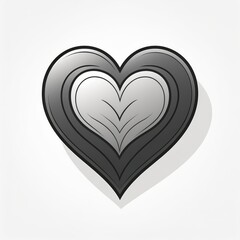 Poster - Monochrome Layered Heart: Gradient Lines Forming a Concentric Love Shape with Elegant Symmetry and Depth in Black and Gray Tones. Vector Logo Icon on White Background