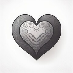 Poster - Monochrome Layered Heart: Gradient Lines Forming a Concentric Love Shape with Elegant Symmetry and Depth in Black and Gray Tones. Vector Logo Icon on White Background