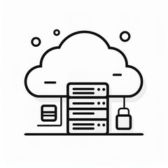 Aufkleber - Minimalist Cloud Computing Icon with Server Rack Depiction. Simplified Digital Storage and Data Management Concept in Monochrome Line Art Style. Vector Logo Icon on White Background